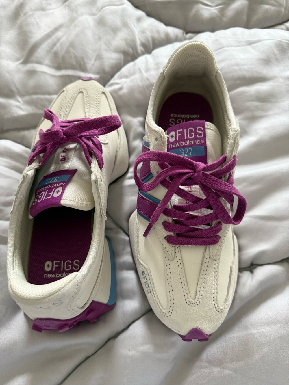 Figs New Balance Women’s White Sneakers with Purple Accents